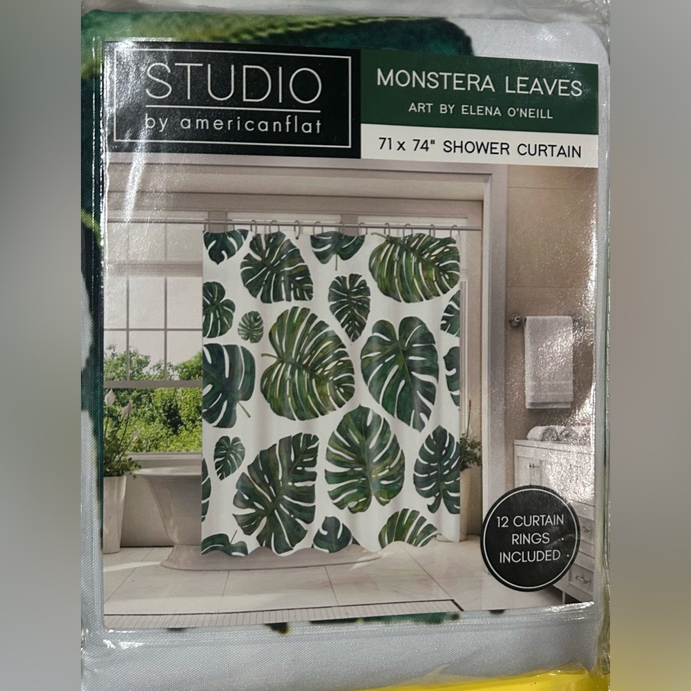 🐕3/20 American Flat Monstera Leaves Shower Curtain New in Bag